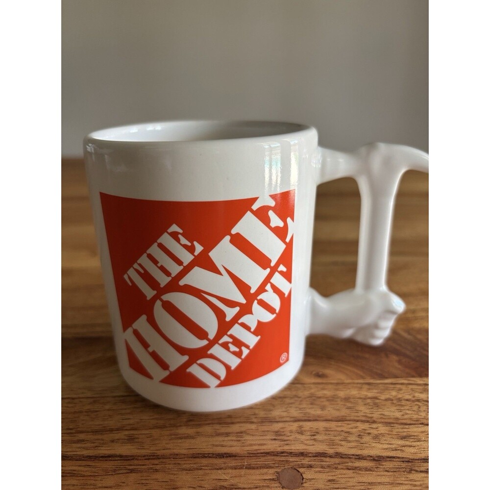 THE HOME DEPOT Coffee Cup Mug - Orange and White With Hammer Handle